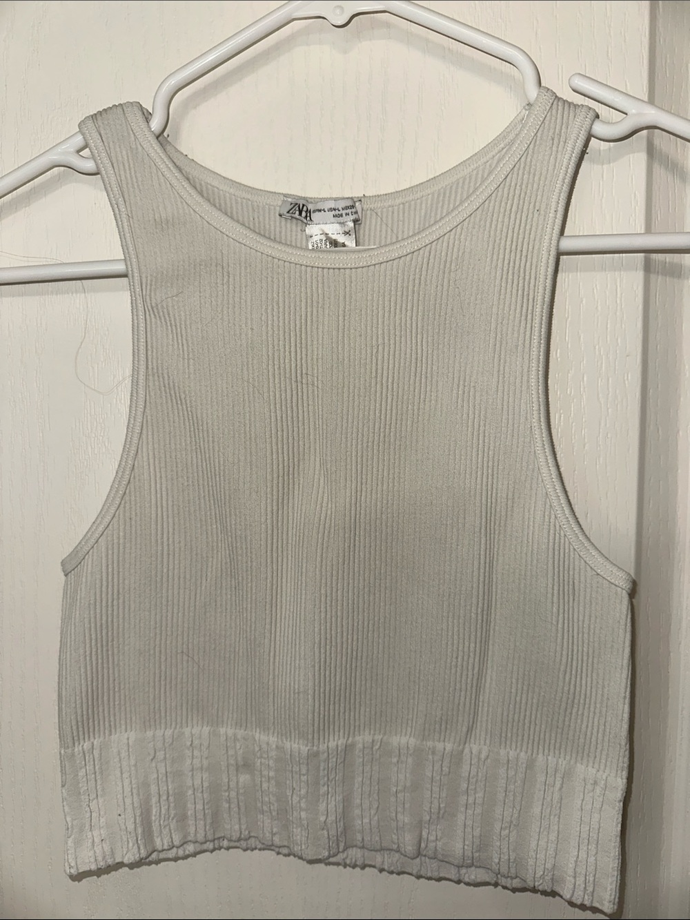 Zara Off-White Ribbed Cropped Tank